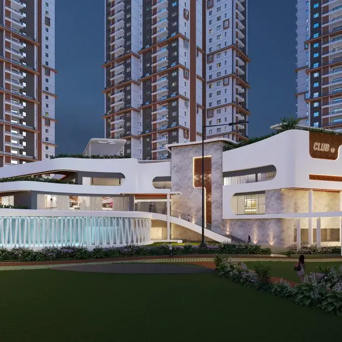 Clubhouse of Aparna Moonstone, Hyderabad, at dusk