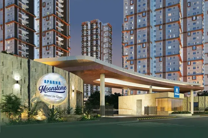 Entrance of Aparna Moonstone, Hyderabad, at night